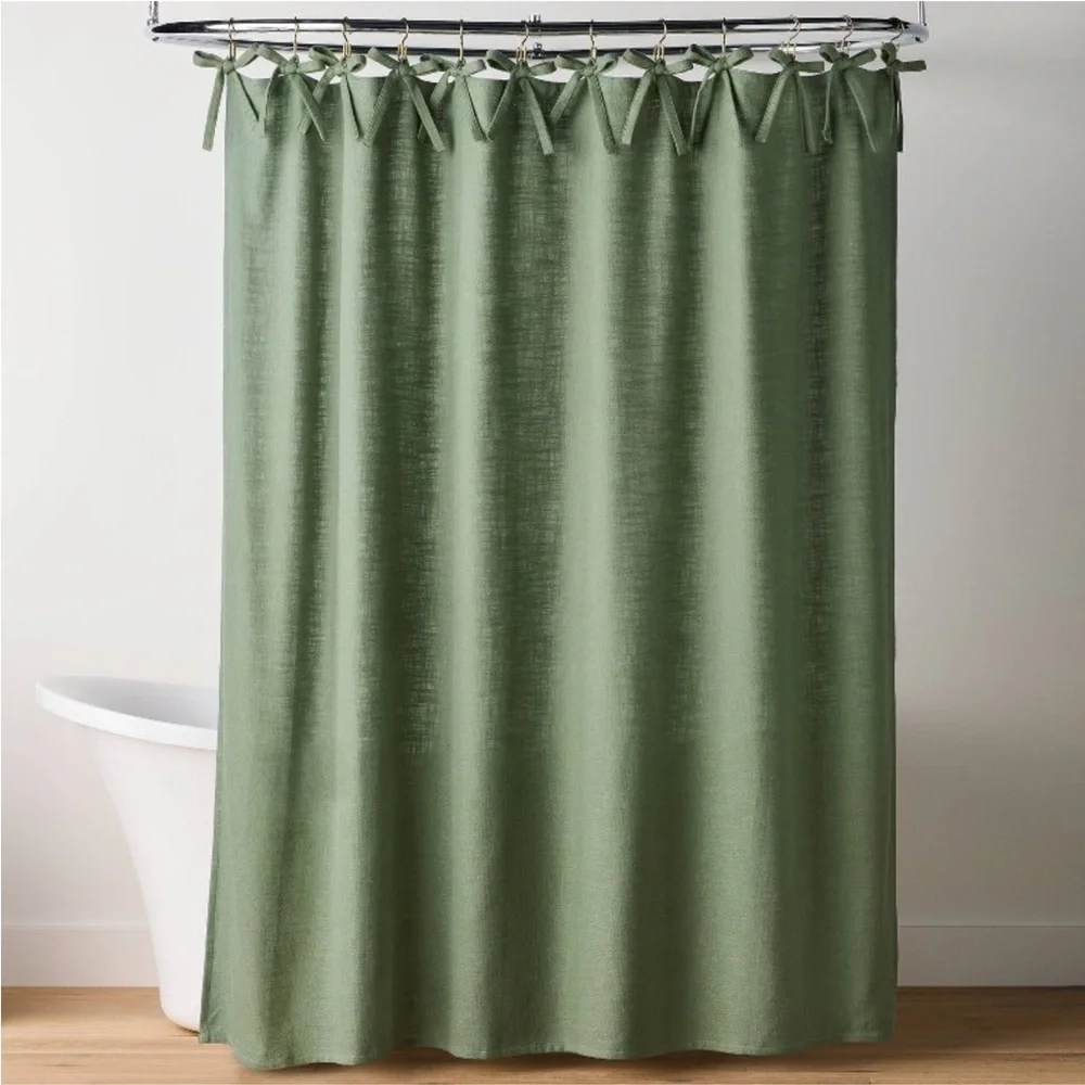 HEARTH & HAND NWT Ribbon Tie Shower Curtain -Green